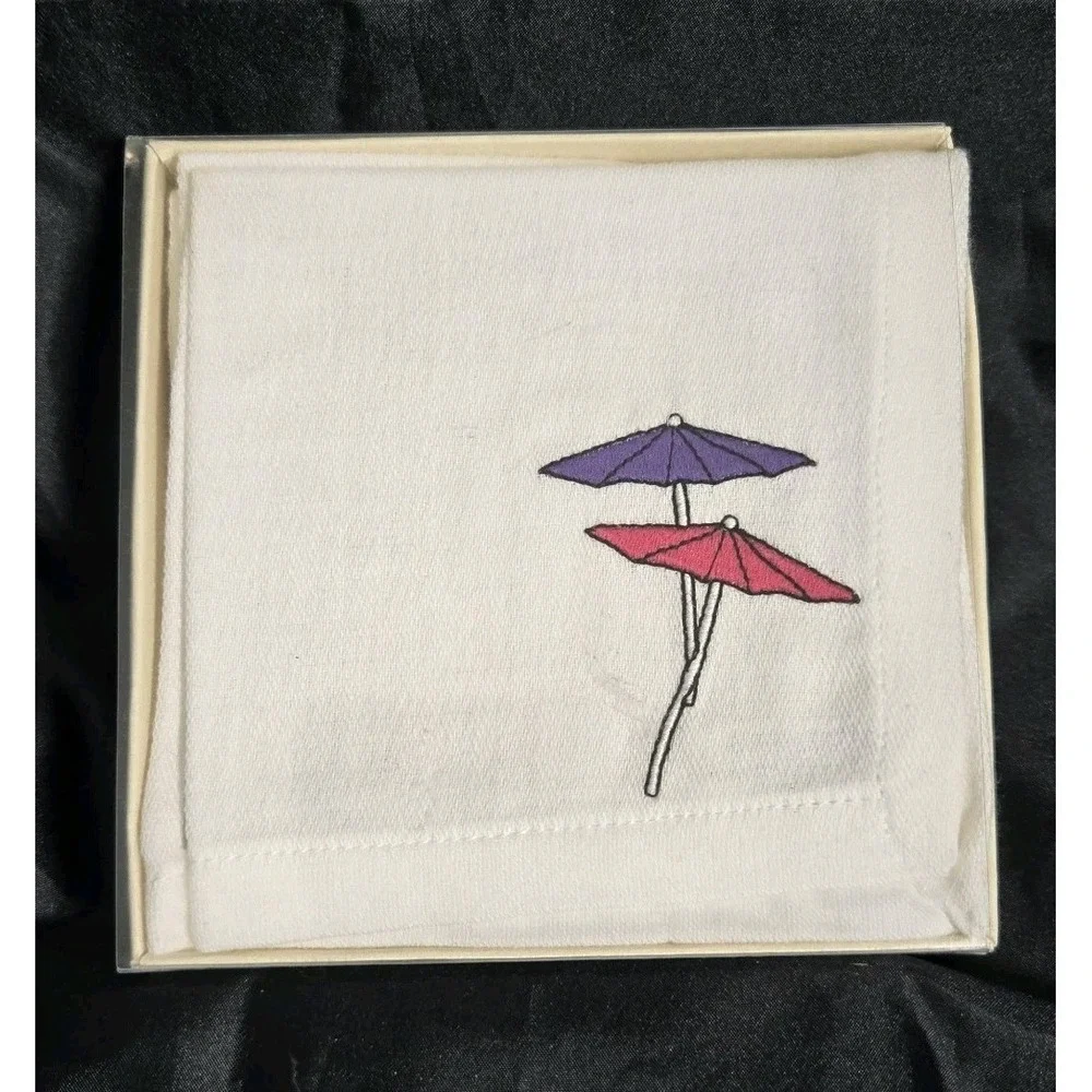 White Cocktail Napkins Set Of Six By Pier 1 - Beach Umbrella Pattern 10